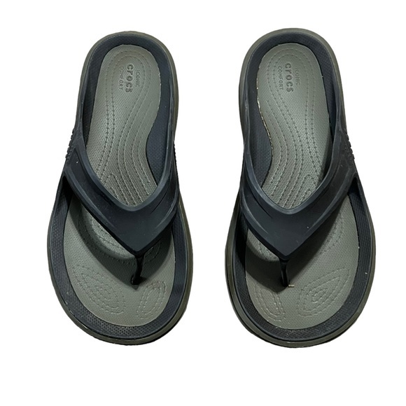 Crocs Black and Gray Flip Flop Style Sandel Size Mens 7 - Picture 1 of 3